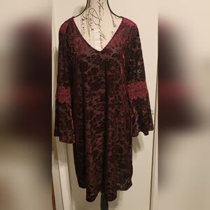 Spense Velvet Floral Burnout Bell Sleeve Dress Whimsigoth Dark Romantic Sz 12